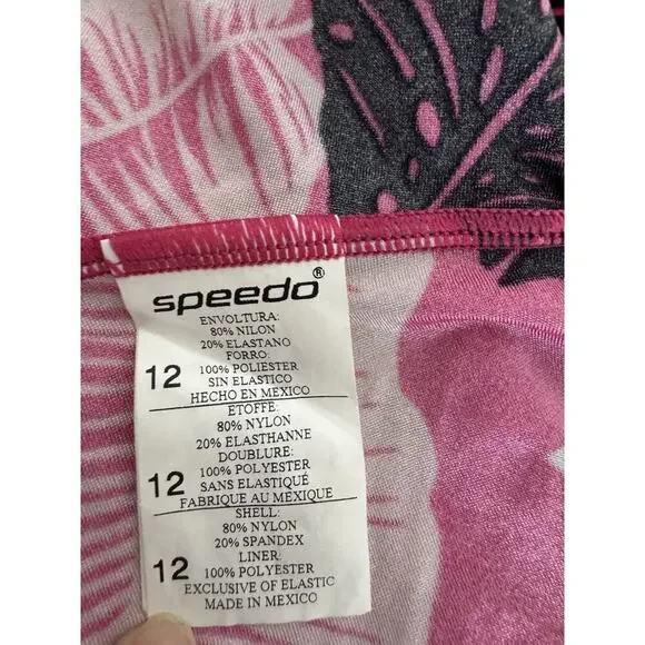 Speedo One Piece Swimsuit Size 12 Pink Tropical Print Racerback - Picture 12 of 12